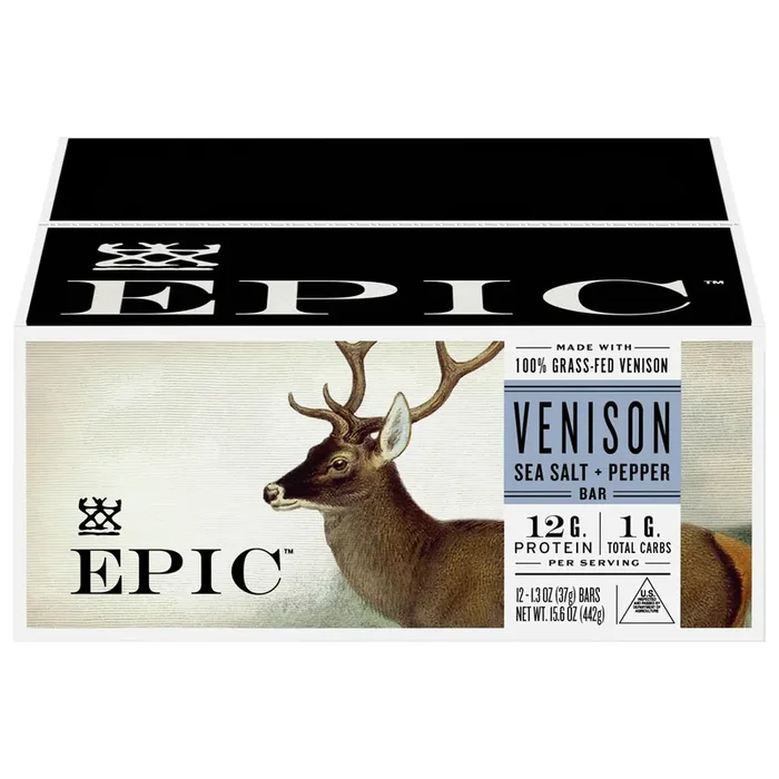 EPIC Venison Sea Salt & Pepper Bars, Keto Friendly, Gluten Free, 12 ct