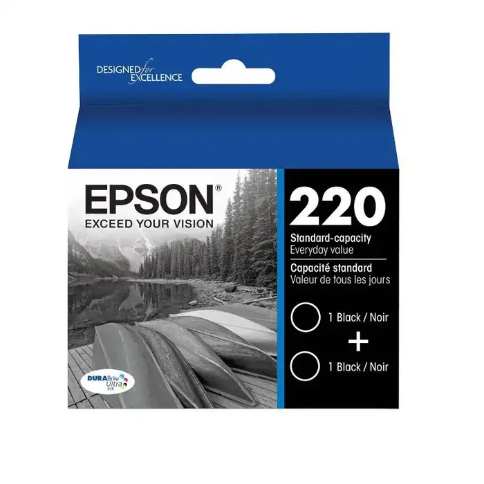 Epson 220 2pk Ink Cartridges – Black (T220120-D2) Standard Yield, Printer-Compatible