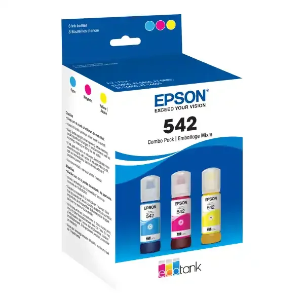 Epson 542 Multipack – 3-Pack – Ultra High Capacity – Yellow, Cyan, Magenta – Ink Refill – For Ecotank Et-16500; Ecotank Pro Et-16600, Et-5850, Et-5880; Workforce Et-16500