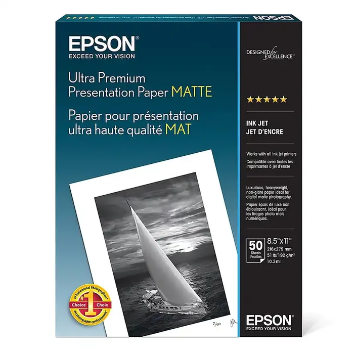 Epson Archival Matte Photo Paper, Letter Size (8 1/2‘‘ X 11‘‘), Pack Of 50 Sheets