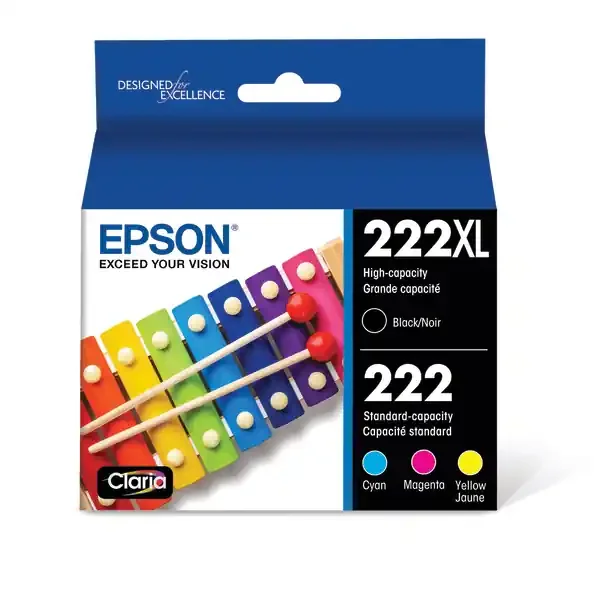 Epson Claria T222Xl High-Yield Black/Cyan/Magenta/Yellow Ink Cartridges, Set Of 4 Cartridges, T222Xl-Bcs