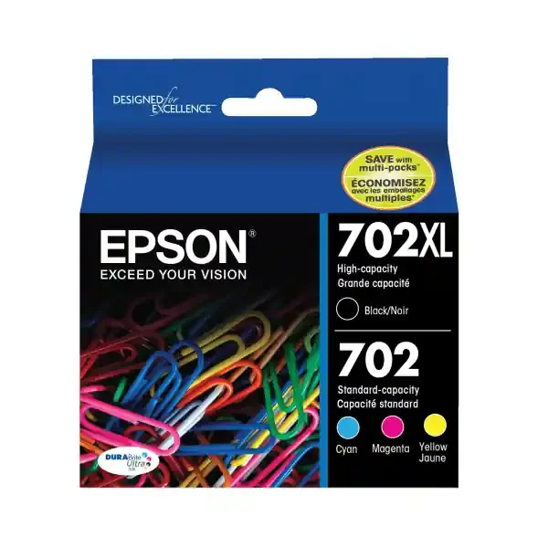 Epson Durabrite Ultra T702Xl-Bcs High-Yield Black And Standard-Yield Cyan/Magenta/Yellow Ink Cartridges