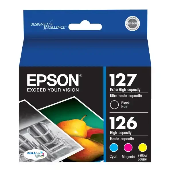 Epson T127120-Bcs High-Yield Black/Color Ink Cartridges, Pack Of 4