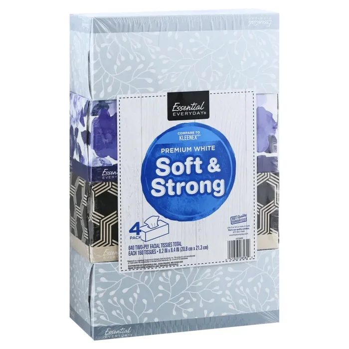 Essential Everyday Flat Box Facial Tissue 4pk