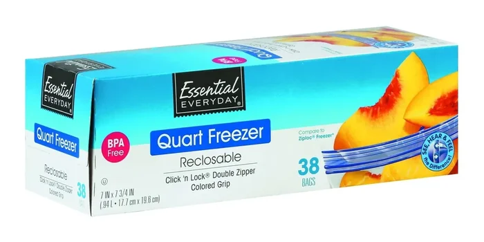 Essential Everyday Freezer Bags, Double Zipper, Quart