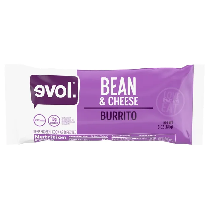 EVOL Evol Bean and Cheese Burrito, Vegetarian, Frozen Meal, 6 oz.