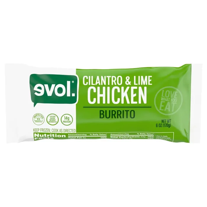 EVOL Evol Cilantro Lime Chicken Burrito, Frozen Meal, 6 oz.