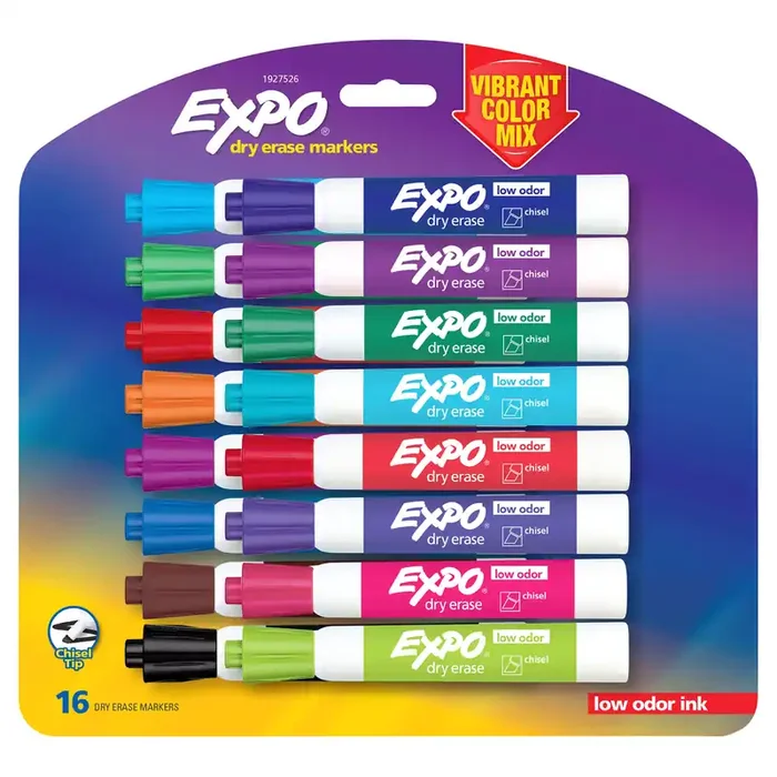 EXPO Low Odor Dry Erase Markers, Chisel Tip, Assorted Colors