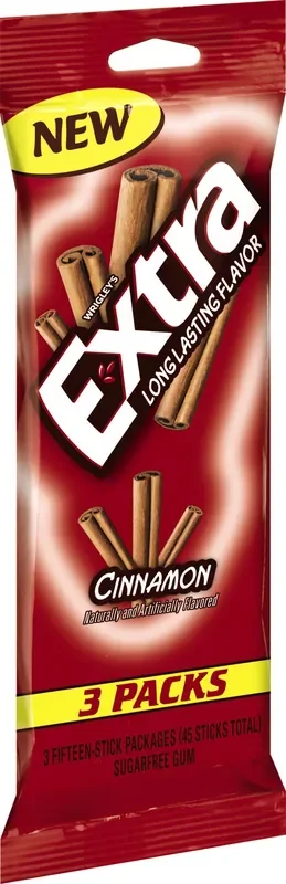 EXTRA Gum Cinnamon Sugar Free Chewing Gum Bulk Pack, 15 Stick (Pack of 3)