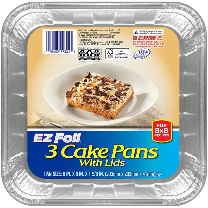 EZ Foil Cake Pans with Lids, 8×8 Inch, 3 Count