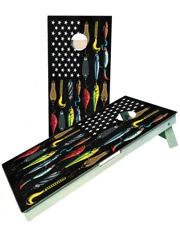 Fishing Lure American Flag Cornhole Boards