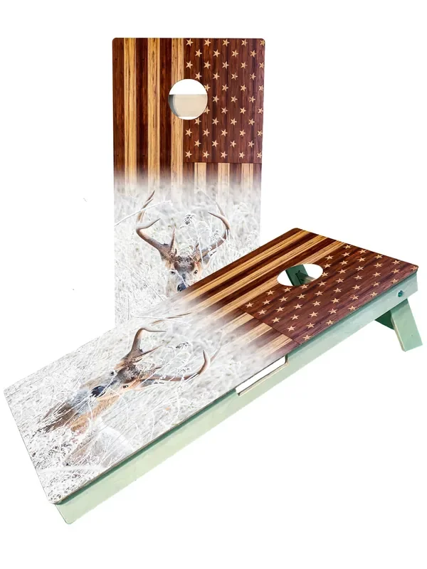 Flag Buck Cornhole Set – winter theme