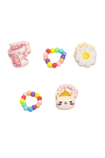 FLOWER KITTY UNICRN RING SET 5PC