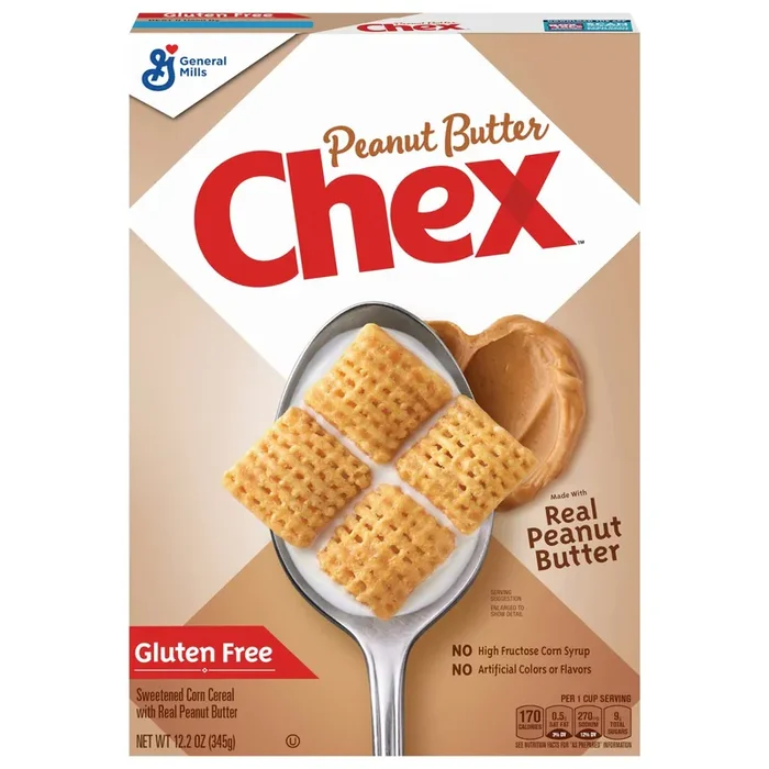 General Mills Peanut Butter Chex Cereal, Gluten Free Breakfast Cereal, Made with Whole Grain, 12.2 oz