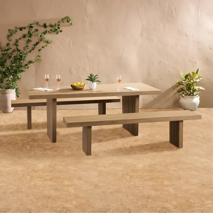 Geneva Honey Eucalyptus Slat Leg 3 Piece Outdoor Dining Set