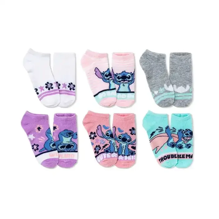 Girls‘ Lilo & Stitch 6pk No Show Socks – Pink XS/S