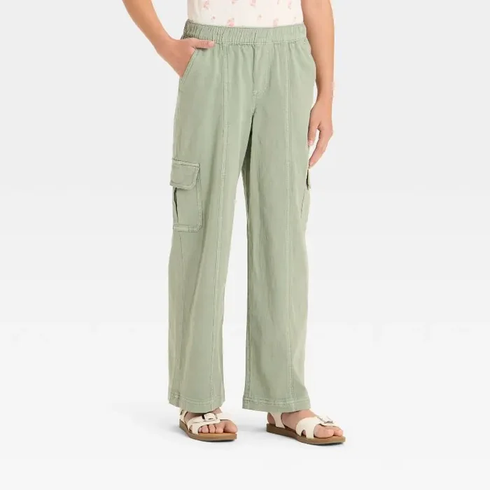 Girls‘ Pull-On Wide Leg Cargo Pants – Cat & Jack™ Army Green L