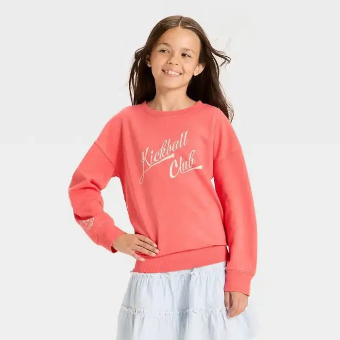 Girls‘ Relaxed Fit ‘Kickball Club‘ French Terry Pullover Shirt – Cat & Jack™ Red M
