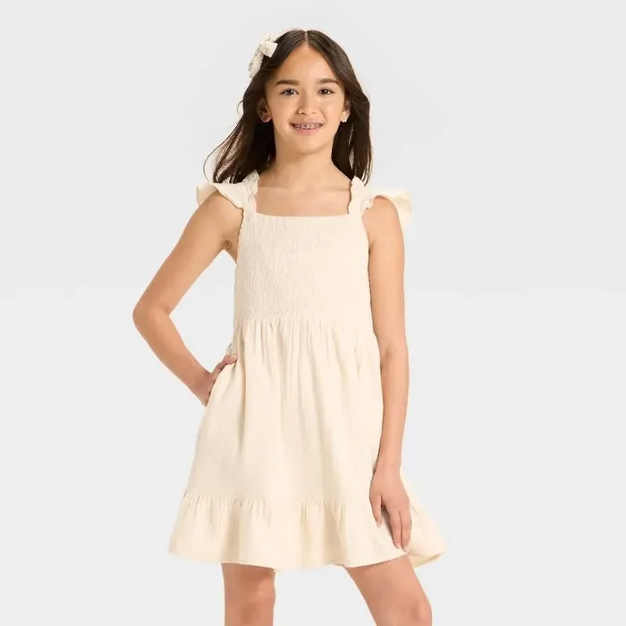 Girls‘ Sleeveless Solid Woven Dress – Cat & Jack™ Beige XL