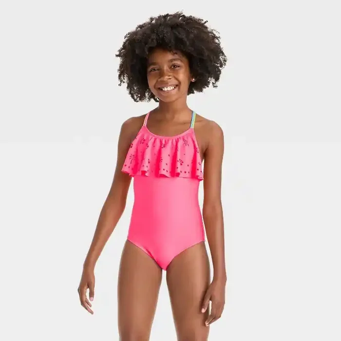 Girls‘ Sunny Palm Tree One Piece Swimsuit – Cat & Jack™ Pink XL