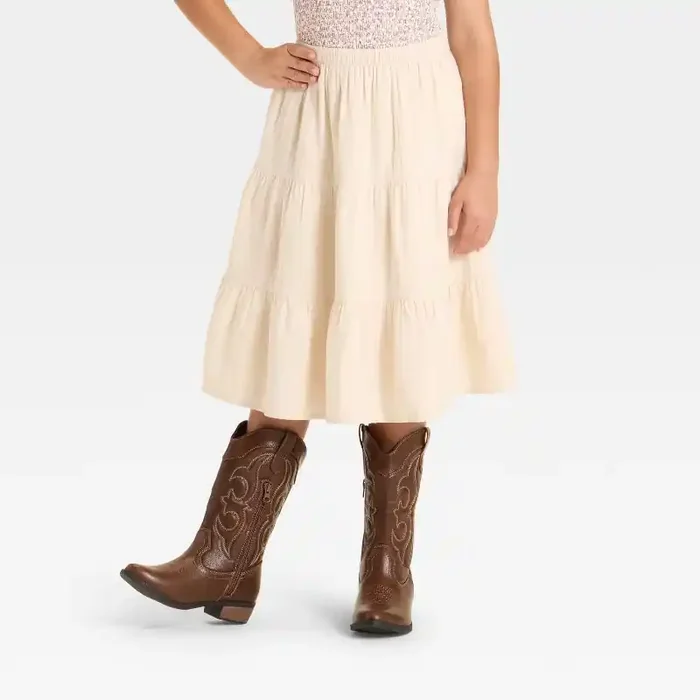 Girls‘ Tiered Midi Skirt – Cat & Jack™ Cream M