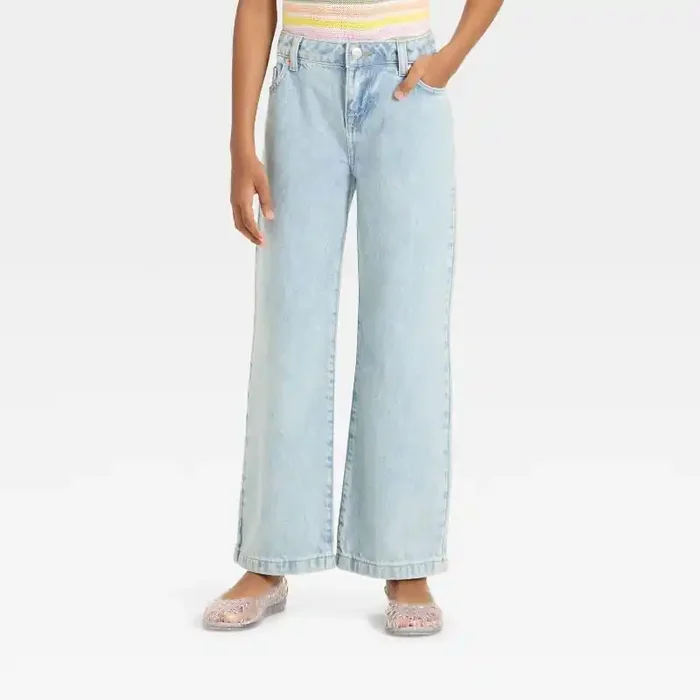 Girls‘ Wide Leg Jeans – Cat & Jack™ Light Wash 6