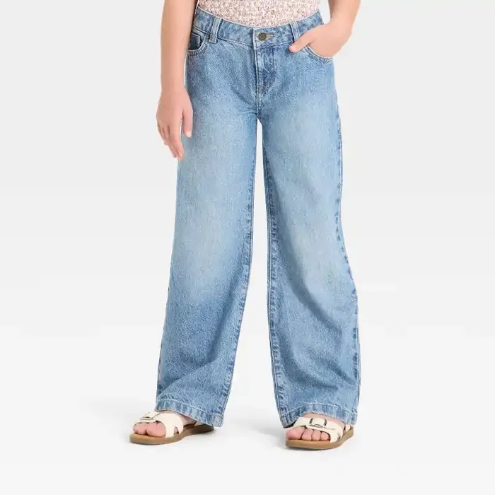 Girls‘ Wide Leg Jeans – Cat & Jack™ Medium Wash 12