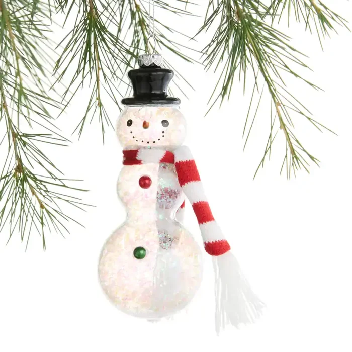 Glittered Glass Snowman with Scarf Ornament