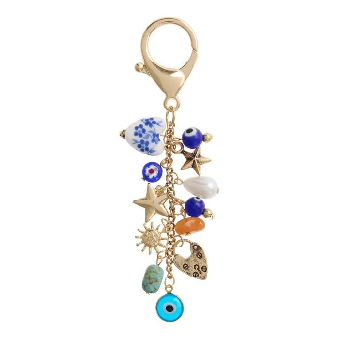 Gold and Blue Evil Eye Charm Keychain