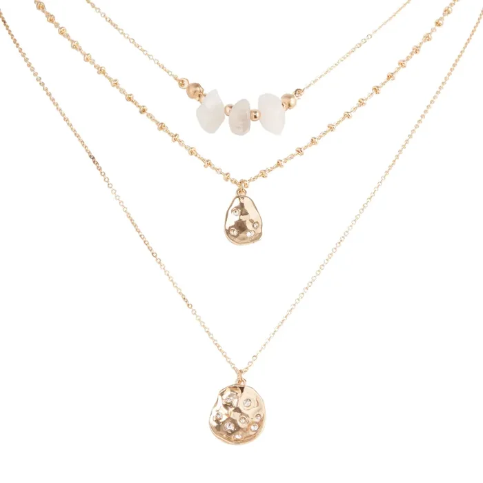 Gold And Blush Hammered Pendant Necklaces 3 Pack