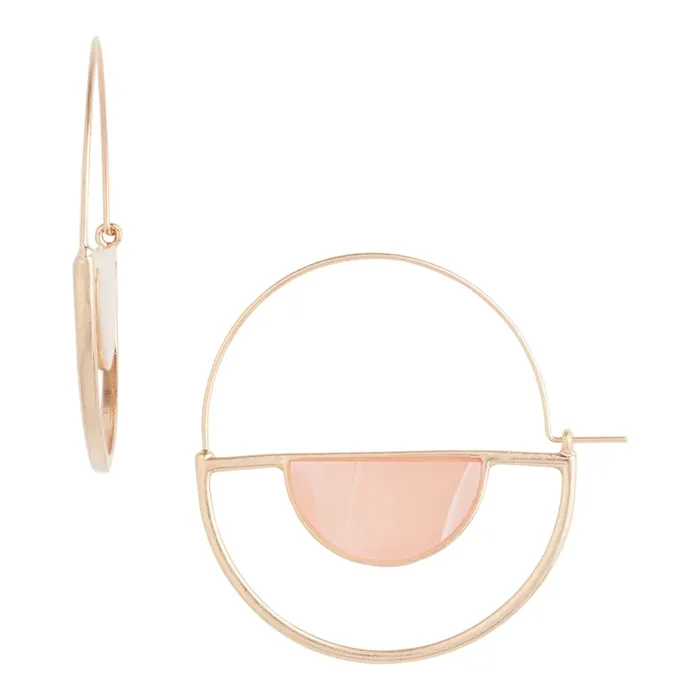 Gold And Faux Rose Quartz Modern Hoop Earrings