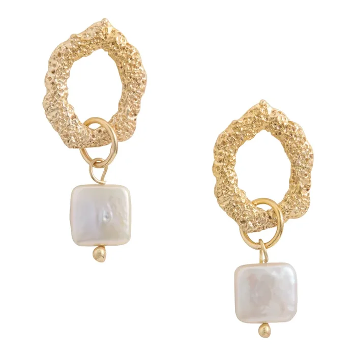 Gold and Freshwater Pearl Front Hoop Drop Earrings