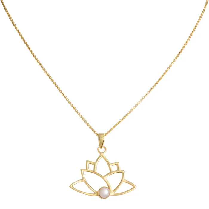 Gold And Freshwater Pearl Lotus Pendant Necklace