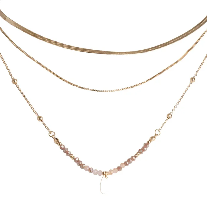 Gold And Gray Beaded Chain Shorty Necklaces 3 Pack