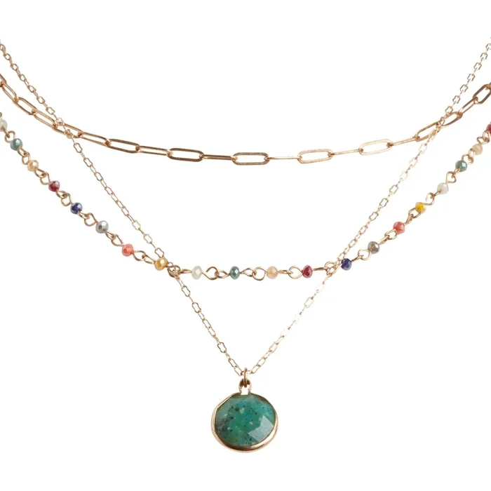 Gold And Multicolor Glass Beaded Chain Necklaces 3 Pack