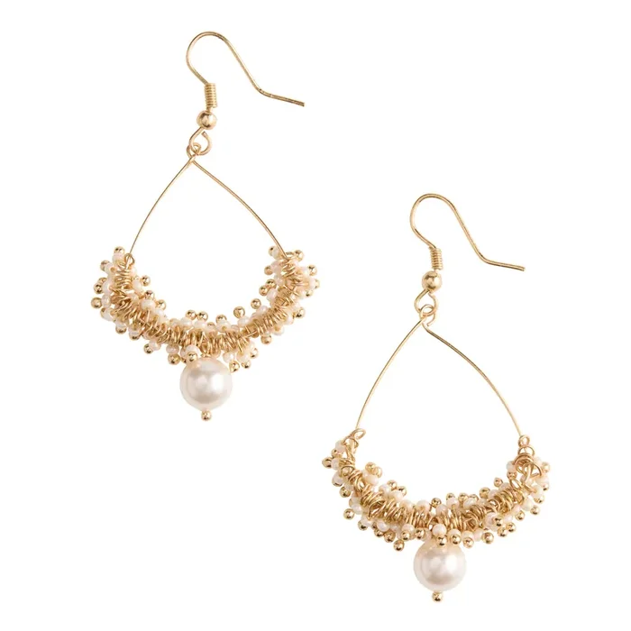Gold and Swarovski Glass Pearl Beaded Drop Earrings
