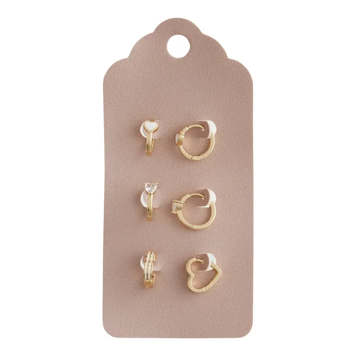 Gold And White Heart Huggie Hoop Earrings 3 Pack