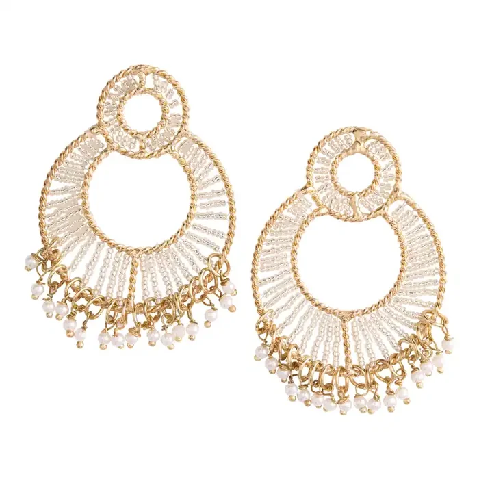 Gold Beaded Disc Drop Earrings