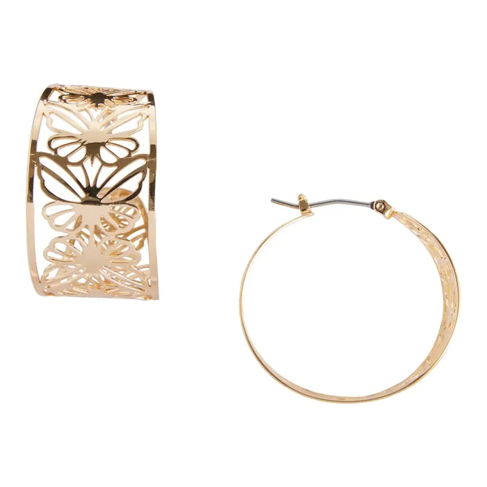 Gold Butterfly Filigree Hoop Earrings