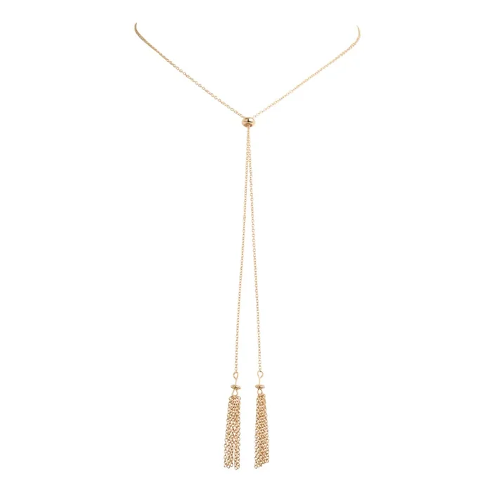 Gold Chain Tassel Bolo Lariat Necklace