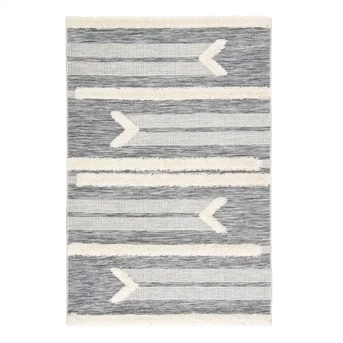 Hanai Gray And Cream Shag Stripe Indoor Outdoor Rug