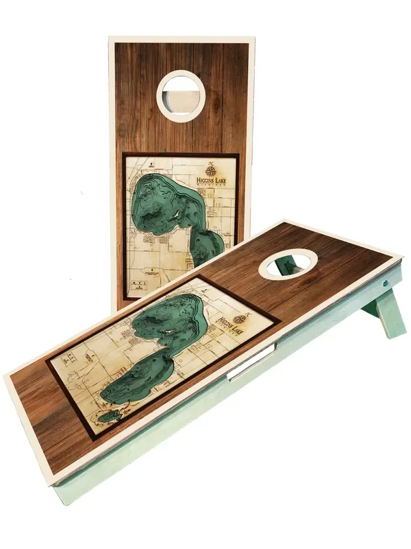 Higgins Lake Michigan Map Cornhole Boards