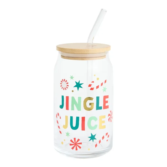 Holiday Glass and Bamboo To Go Tumbler with Straw