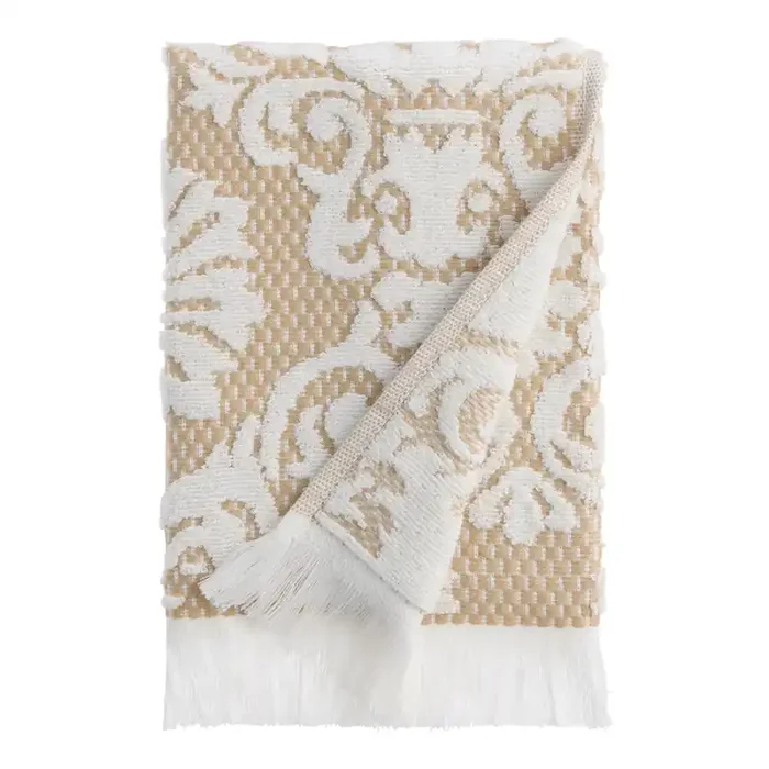 Kassius Beige and Ivory Sculpted Floral Hand Towel