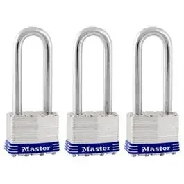 Keyed Laminated Padlocks, Steel Body, 1-3/4 In., 2.5-In. Long Shackle, 3-Pack