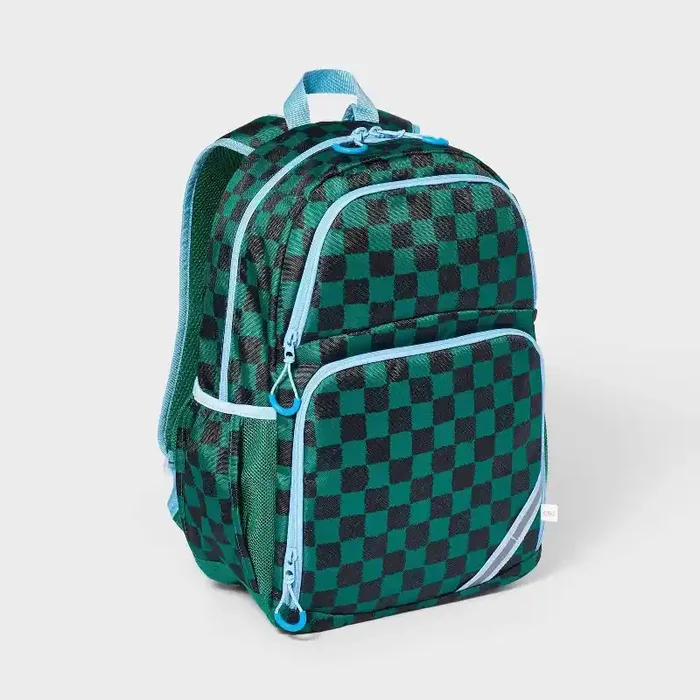 Kids‘ 17″ Everyday Classic Backpack – Cat & Jack™️Green Checked Check Pattern, Side Pockets