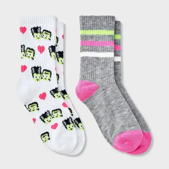 Kids‘ 2pk Frankenstein Halloween Crew Socks – Cat & Jack™ S