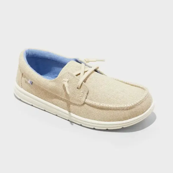 Kids‘ Briar Slip-On Sneakers – Cat & Jack™ Tan 2 Elastic Laces, Canvas Upper, Flocked Outsole, Low Top, Medium Width