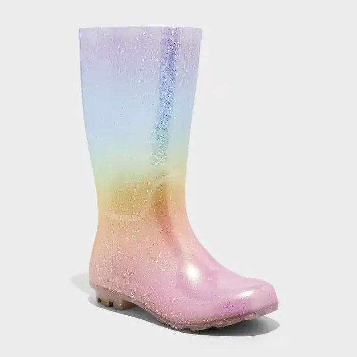 Kids‘ Cece Glitter Rain Boots – Cat & Jack™ 4 Ombre Design, Pull-On, Removable Sock Liner, Medium Width