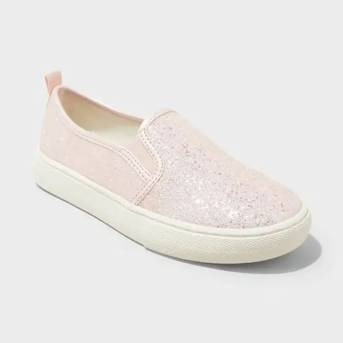 Kids‘ Charlotte Slip-On Sneakers – Cat & Jack™ Blush 13 Faux Leather, Non-Marking Sole, Closed Round Toe, Low Top